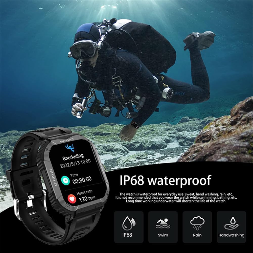 𝐅𝐈𝐋𝐈𝐄𝐊𝐄𝐔 𝐒𝐦𝐚𝐫𝐭 𝐖𝐚𝐭𝐜𝐡𝐞𝐬 𝐟𝐨𝐫 𝐌𝐞𝐧,100M Waterproof Rugged Military Grade Health Tracker For Android Phones And Iphone Compatible ,1.83 Heart Rate/Blood Pressure Watch Black