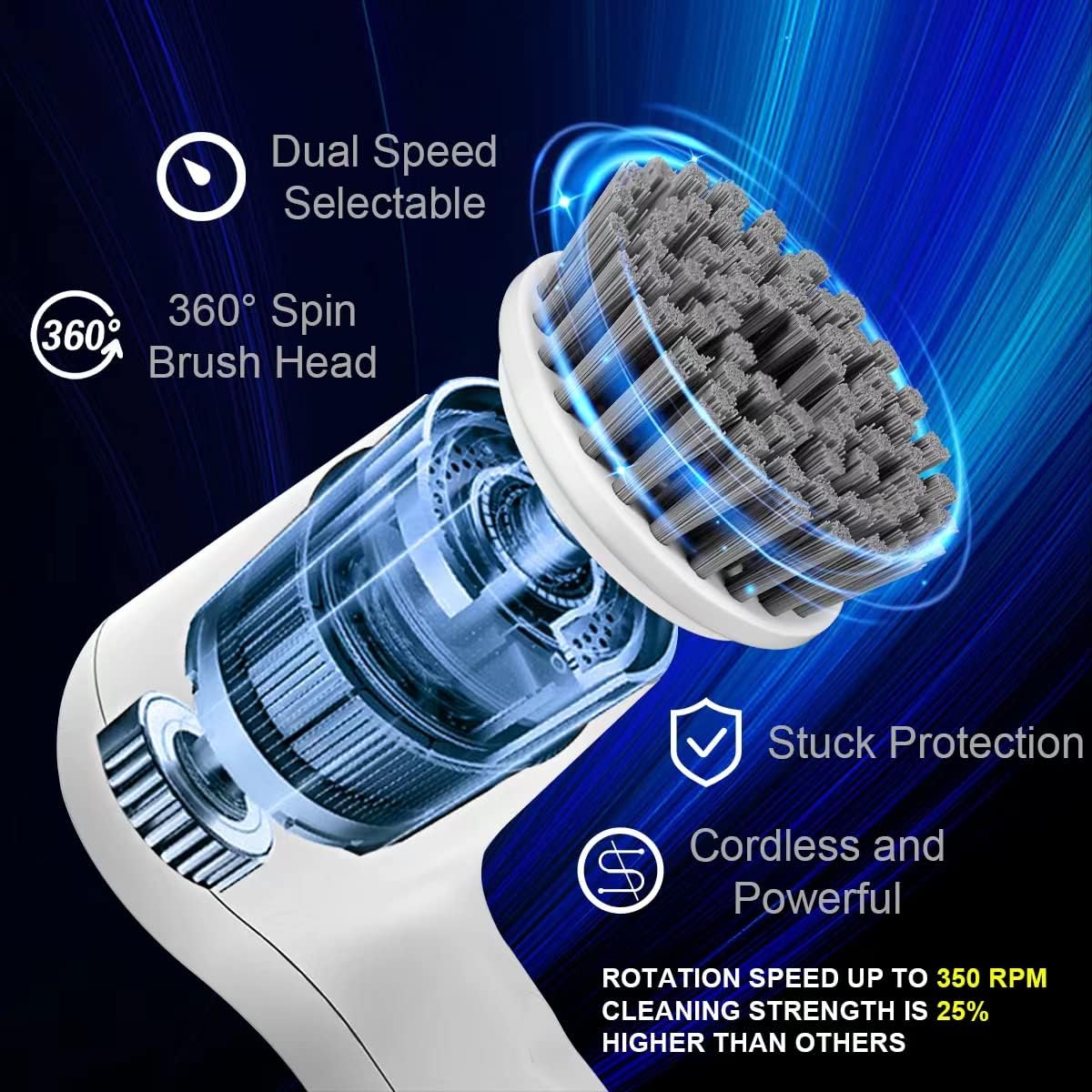 Electric Spin Scrubber, Power Scrubber Cordless Electric Shower Scrubber For Cleaning With Led Display, For Bathroom, Tub, Kitchen Stove, Tile Grout With 4 Brush Heads (White)