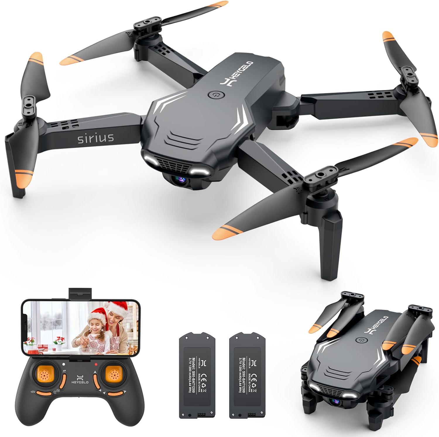 Heygelo S90 Drone With Camera For Adults, 1080P Hd Mini Fpv Drones For Kids Beginners, Foldable Rc Quadcopter Toys Gifts With Altitude Hold, Voice/Gesture Control, 3 Speeds, 2 Batteries