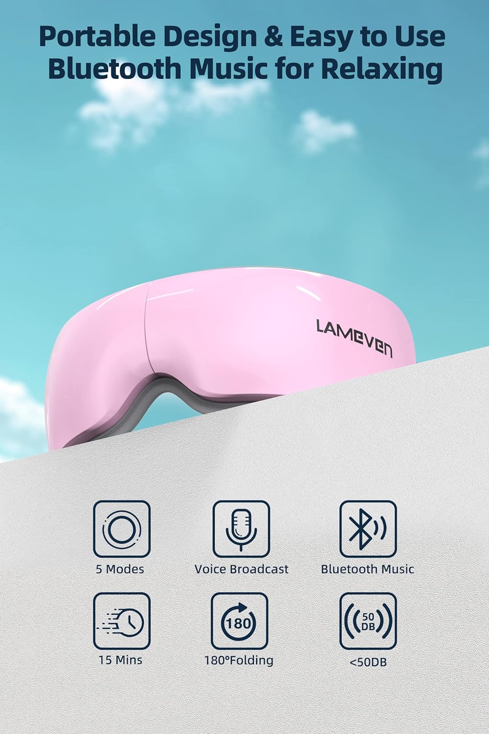 Lameven Eye Massager For Migraines, Ideal Christmas Gifts Bluetooth Music Heated Eye Massager Relaxation Gift For Women, Reducing Dry Eye/Eye Fatigue/Improving Sleep