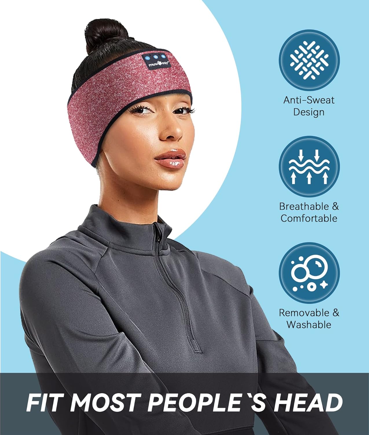 Musicozy Sleep Headphones Bluetooth 5.2 Headband, Sports Wireless Earphones Sweat Resistant Earbuds With Ultra-Thin Hd Stereo Speaker For Workout Running Cool Gadgets Unique Gifts