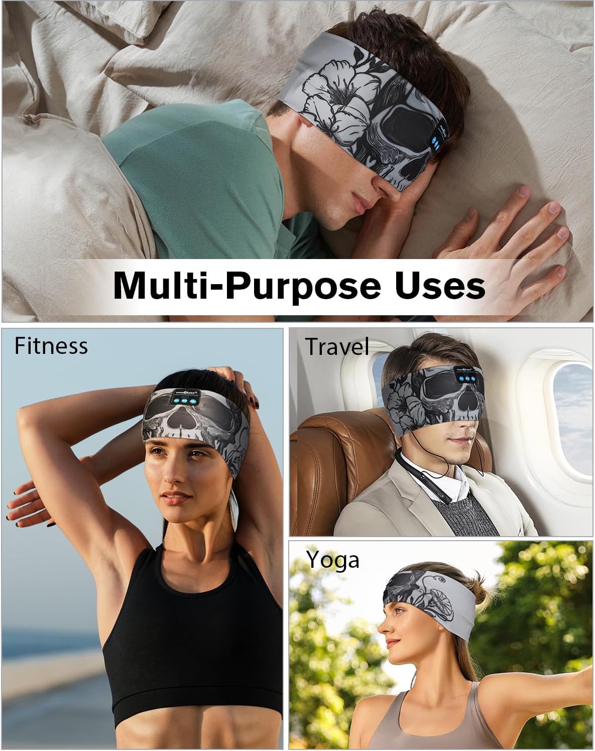 Musicozy Sleep Headphones Bluetooth 5.2 Headband, Sports Wireless Earphones Sweat Resistant Earbuds With Ultra-Thin Hd Stereo Speaker For Workout Running Cool Gadgets Unique Gifts