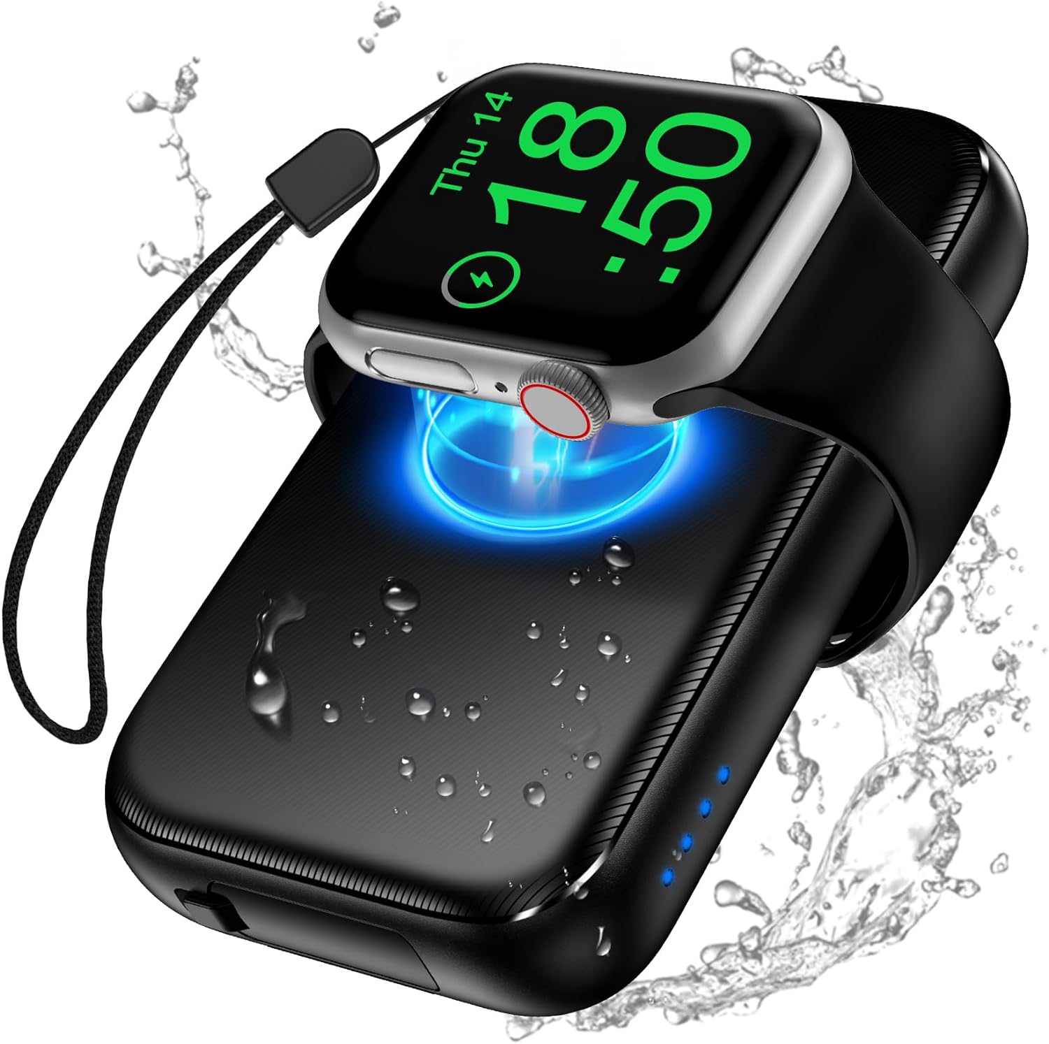 𝟮𝟬𝟮𝟯 𝐔𝐩𝐠𝐫𝐚𝐝𝐞𝐝 Portable Iwatch Charger For Apple Watch Series 8/Uitra/7/6/5/4/3/2/Se/,1500Mah Magnetic Wireless Charger Power Bank [Ipx5 Waterproof] Travel Battery Pack-Black