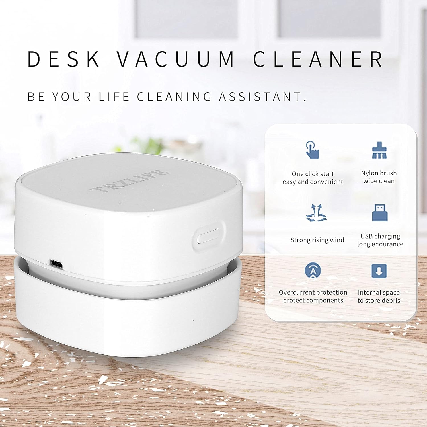 Trzlife Desk Vacuum Cleaner, Upgraded Mini Table Vacuum Improved Details Higher Suction More Durable Rechargeable Energy Saving Mini Vac Picks Up Tiny Items Crumbs Flakes For Desktop Drawer Countertop