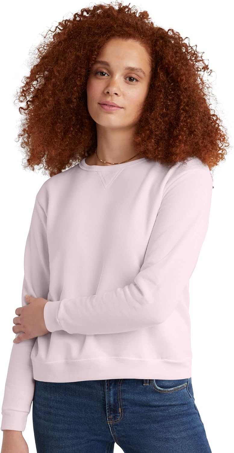 Hanes Womens Ecosmart V-Notch Crewneck Sweatshirt, Fleece Pullover Sweatshirt For Women