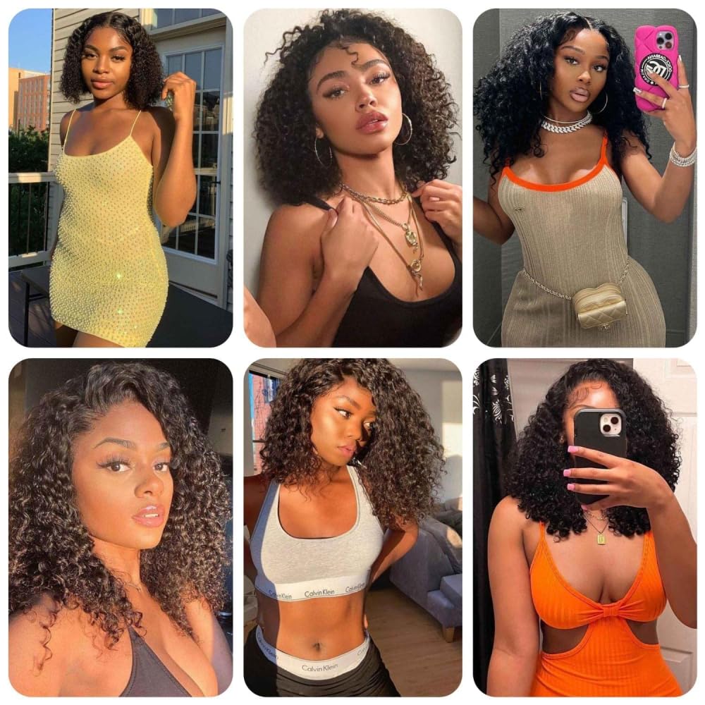 12 Inch Curly Glueless Wigs Human Hair Pre Plucked Pre Cut Lace Glueless Bob Kinky Curly Wig Human Hair Wigs For Women Wear And Go Glueless Bob Wigs No Glue Ready To Wear 180% Density