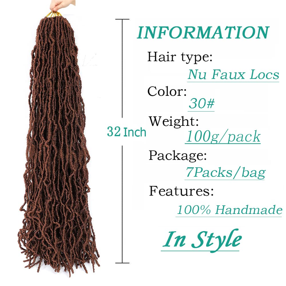 7 Packs Faux Locs Crochet Hair 32 Inch New Soft Locs Crochet Hair For Black Women Pre-Looped Long Goddess Locs Crochet Braids Curly Wavy Braiding Hair Extension (27#)