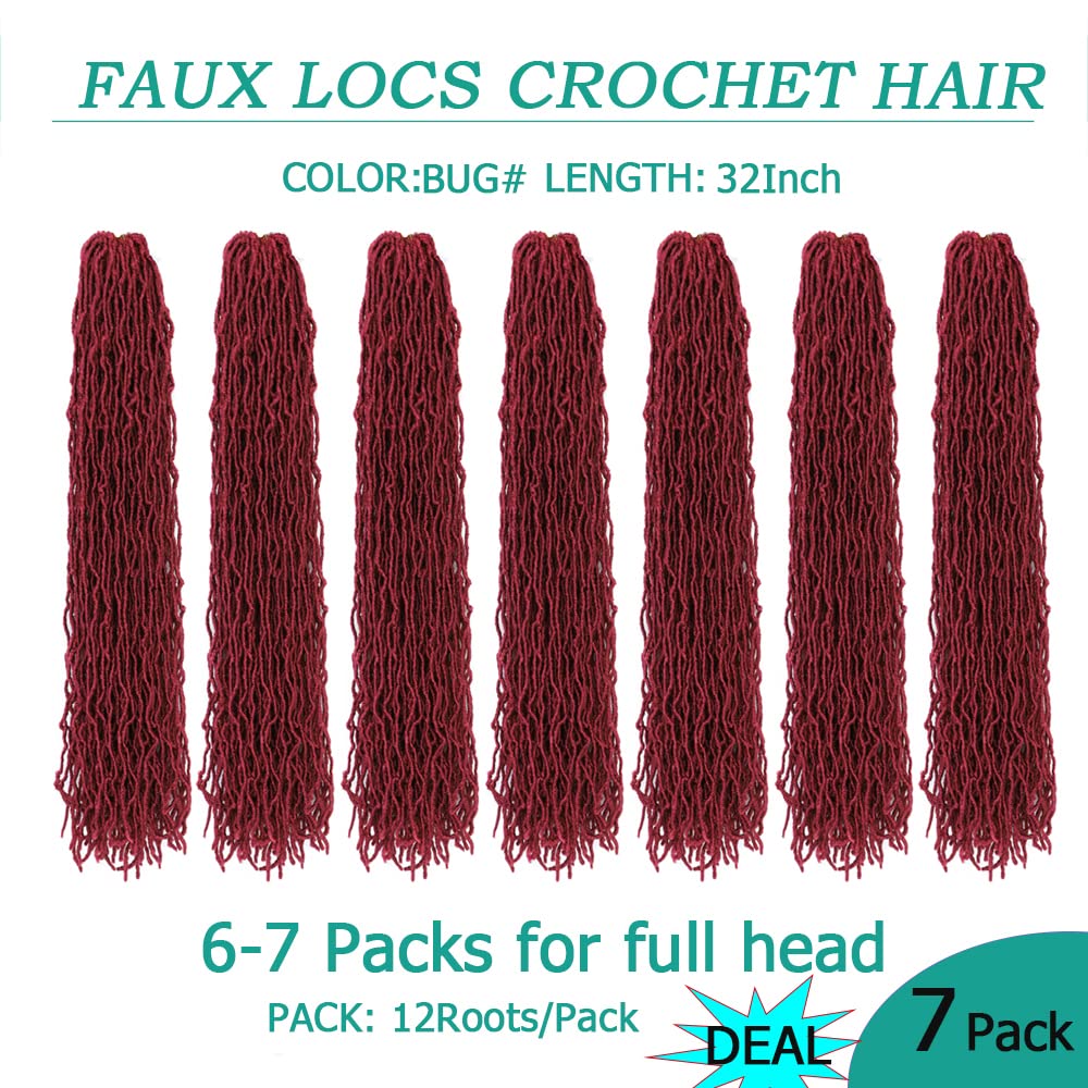 7 Packs Faux Locs Crochet Hair 32 Inch New Soft Locs Crochet Hair For Black Women Pre-Looped Long Goddess Locs Crochet Braids Curly Wavy Braiding Hair Extension (27#)
