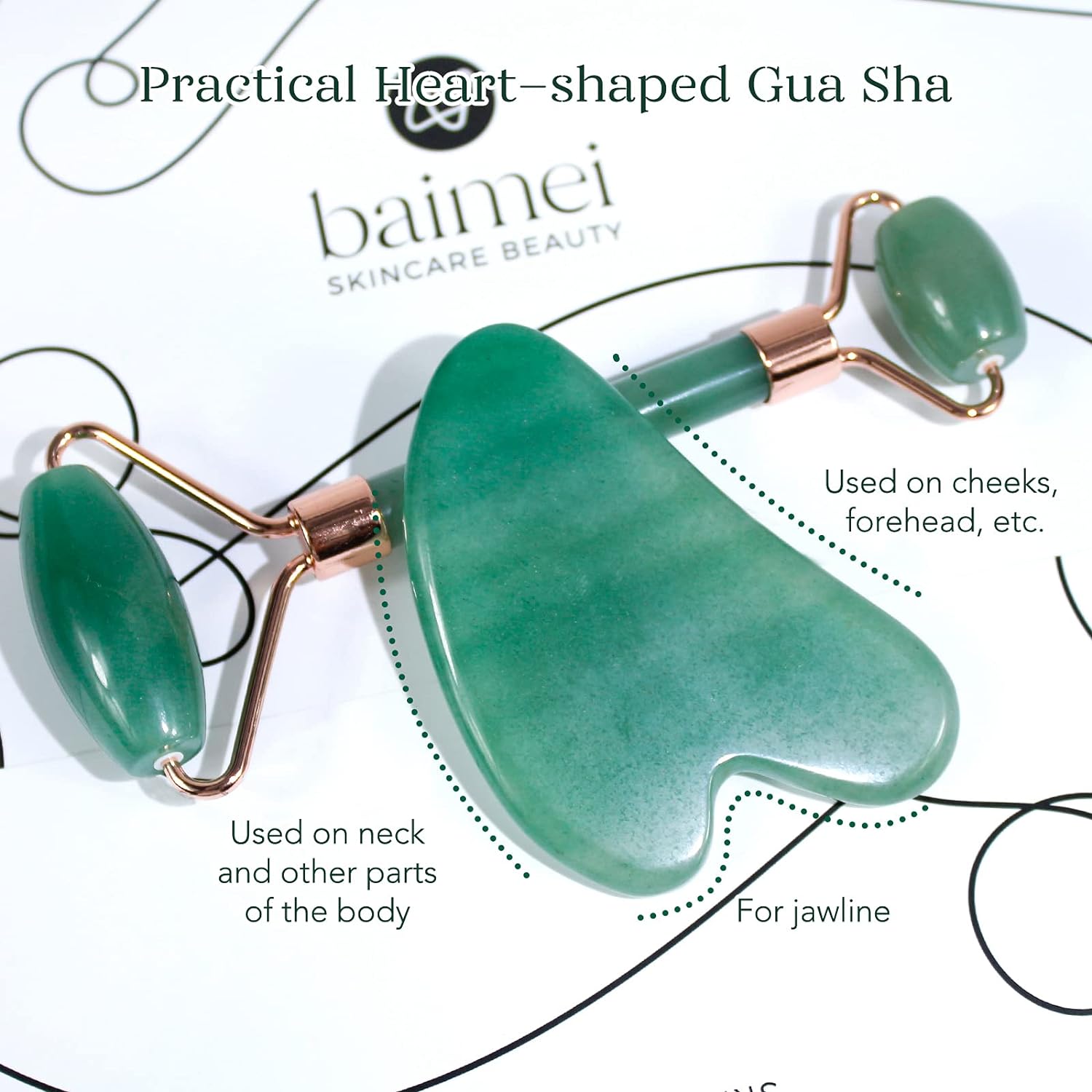 Baimei Icyme Gua Sha  Jade Roller Facial Tools Face Roller And Gua Sha Set For Puffiness And Redness Reducing Skin Care Routine, Self Care Gift For Men Women - Green