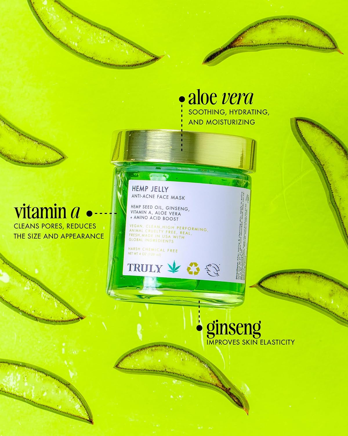 Truly Beauty Jelly Anti-Acne Face Mask With Vitamin A, And Aloe Vera - Face Masks Skincare Acne For Minimizing Pores, Clarifying Blemishes And Improve Skin - 4 Fl. Oz