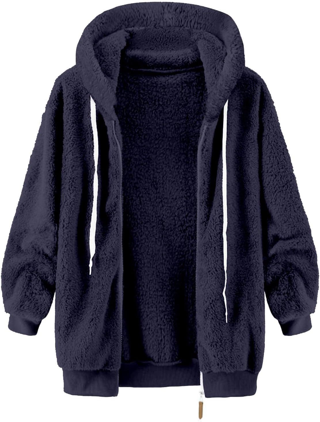 Winter Coats For Women Fuzzy Fleece Jacket Hooded Color Block Patchwork Cardigan Coats Outerwear With Pockets