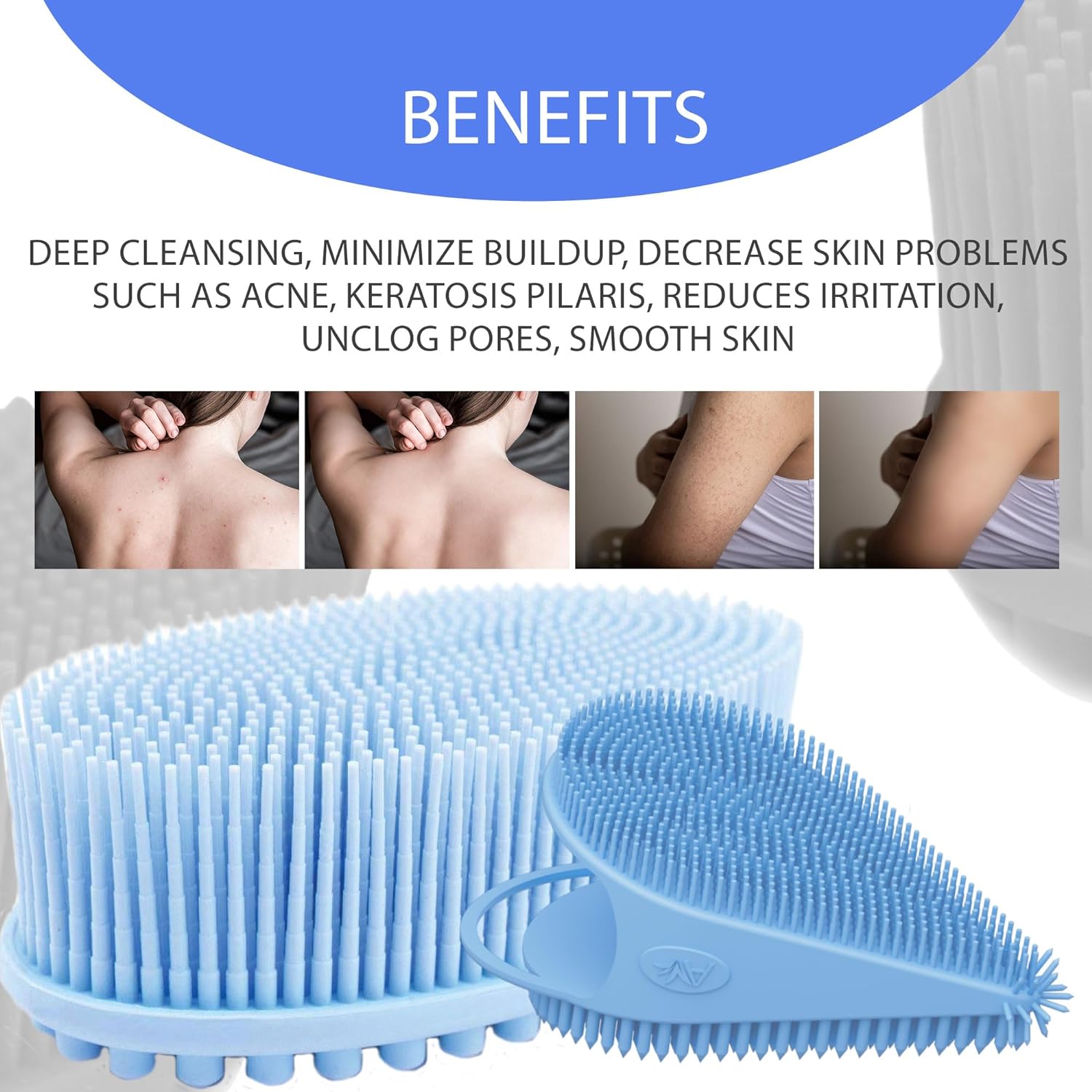 Avilana Exfoliating Silicone Body Scrubber Easy To Clean, Lathers Well, Long Lasting, And More Hygienic Than Traditional Loofah (Combo-Blue)