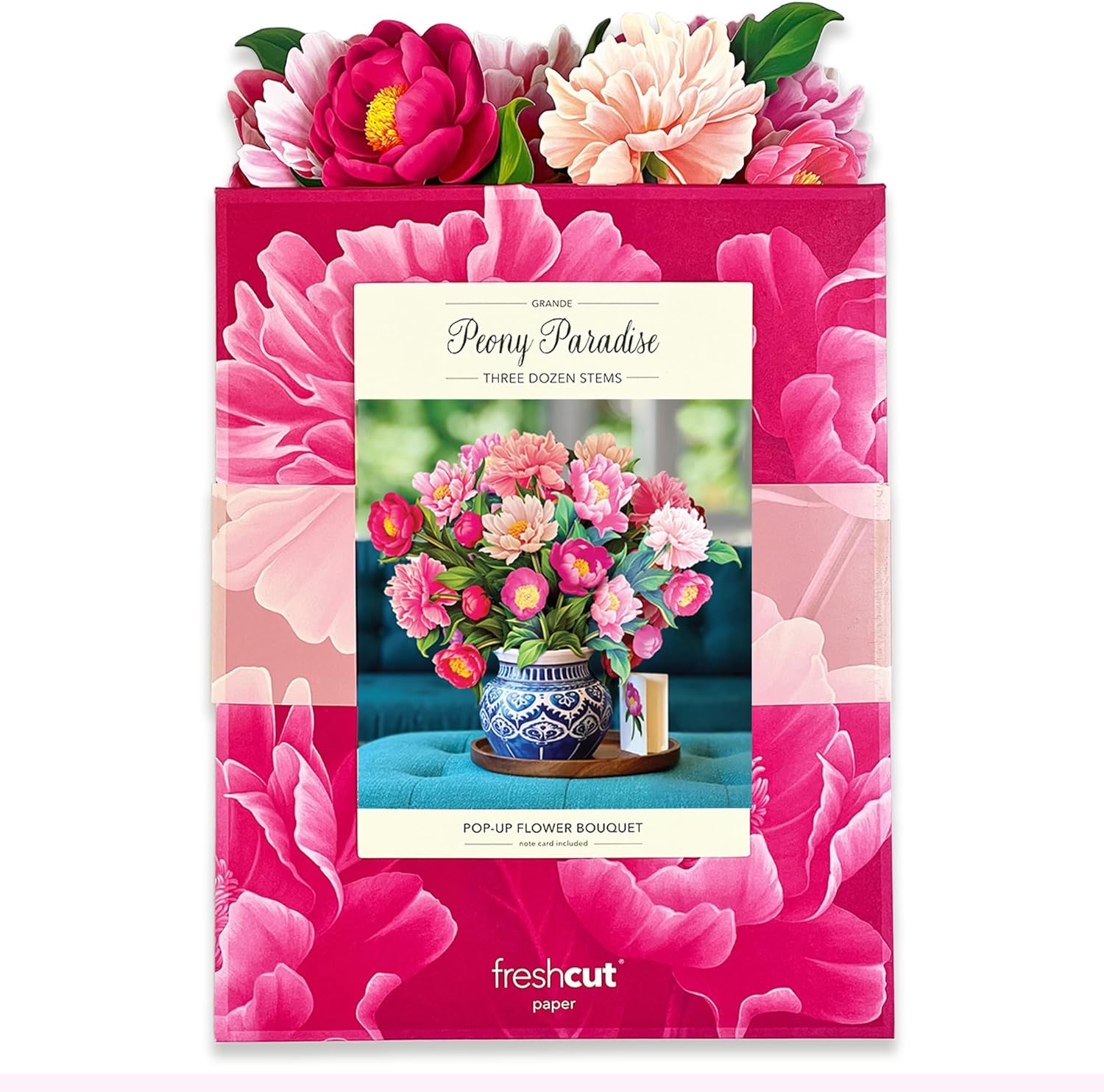 Freshcut Paper Pop Up Cards, Best Mom Peony Paradise, 12 Inch Life Sized Forever Flower Bouquet 3D Popup Greeting Cards, Birthday Gift Cards, Gifts For Her, Mothers Day Gifts With Note Card And Envelope