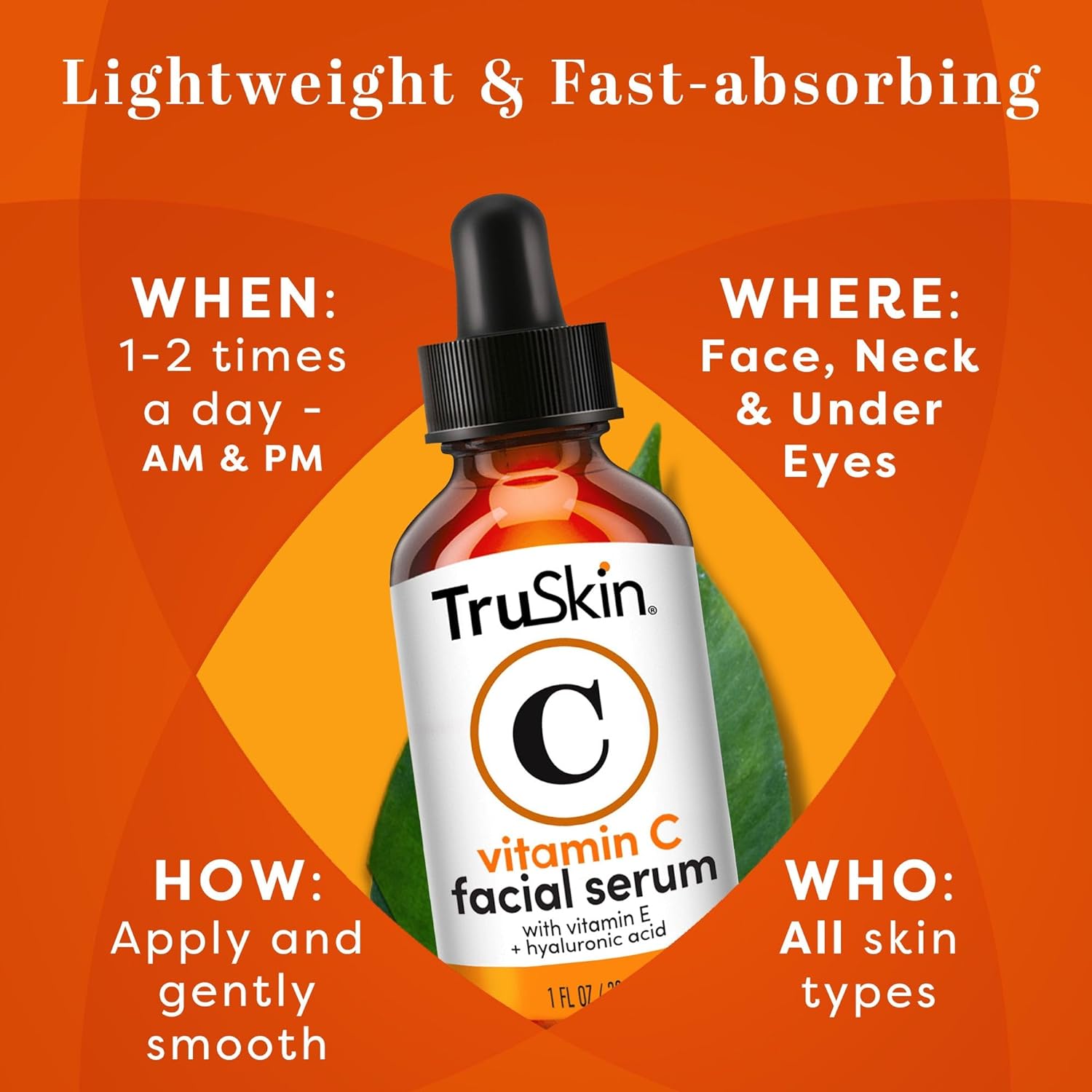 Truskin Vitamin C Face Serum – Anti Aging Facial Serum With Vitamin C, Hyaluronic Acid, Vitamin E  More – Brightening Serum For Dark Spots, Even Skin Tone, Eye Area, Fine Lines  Wrinkles, 1 Fl Oz