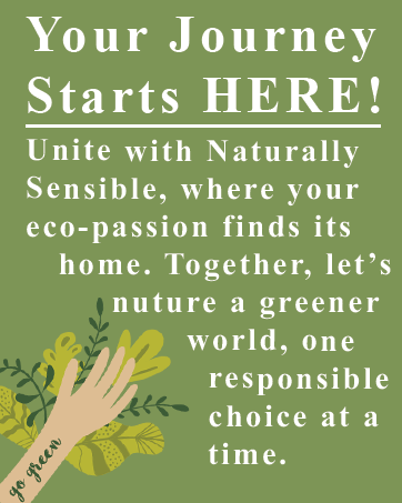 Promotional graphic for Naturally Sensible products, with text and illustrated hands
