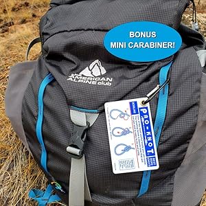 Includes a mini carabiner to attach to your backpack!