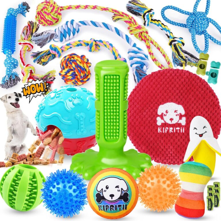 KIPRITII 25 Pack Dog Toys Set – Ideal for Teething, Entertainment & Interactive Play, Includes Puppy Toys, Rope Toys, Treat Balls and Squeaky Dog Toys