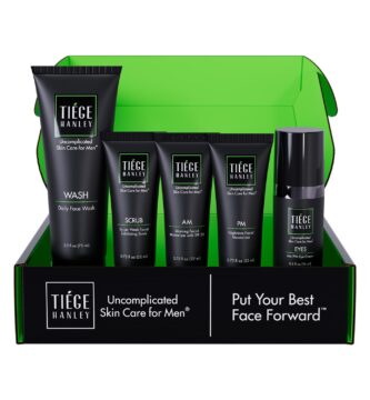 Tiege Hanley Skin Care Set for Men, Advanced Routine, System Level 2, Daily Face Wash, Facial Scrub, Two Moisturizers, and Eye Cream for Healthy, Hydrated Skin, Men’s Skin Care, 5 Piece Kit