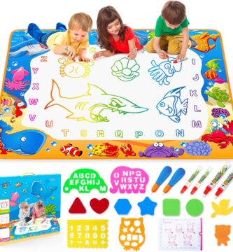 Water Doodle Mat – Kids Painting Writing Color Doodle Drawing Mat Toy Bring Magic Pens Educational Toys for Age 3 4 5 6 7 Year Old Girls Boys Age Toddler Gift