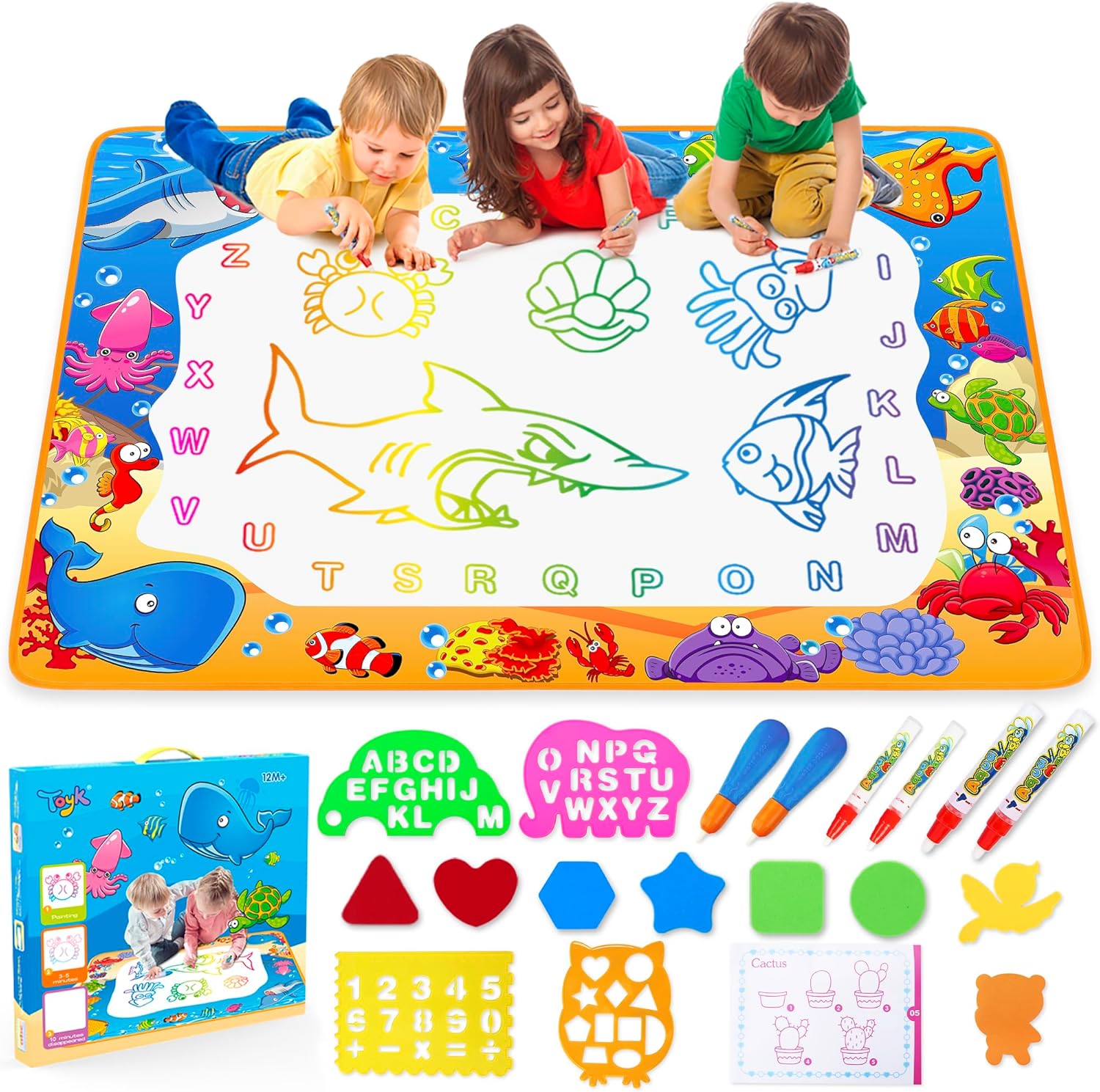 Water Doodle Mat – Kids Painting Writing Color Doodle Drawing Mat Toy Bring Magic Pens Educational Toys for Age 3 4 5 6 7 Year Old Girls Boys Age Toddler Gift