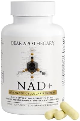 Dear Apothecary NAD+ Longevity Formula - 500mg Nicotinamide Riboside with Trans-Resveratrol & Quercetin - Supports Cellular Energy, Healthy Aging & Metabolism - 60 Capsules - Made in USA