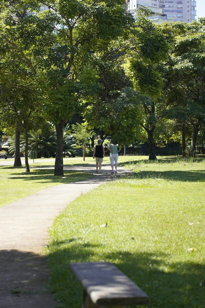 People walking on a park path